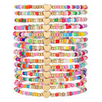 Friendship Bracelets Boho Stackable Bracelets for Women Surfer Heishi Clay Bead Bracelets Stretch Preppy Bracelets Colorful Boho Bracelets for Women - color: 14pc beaded heart