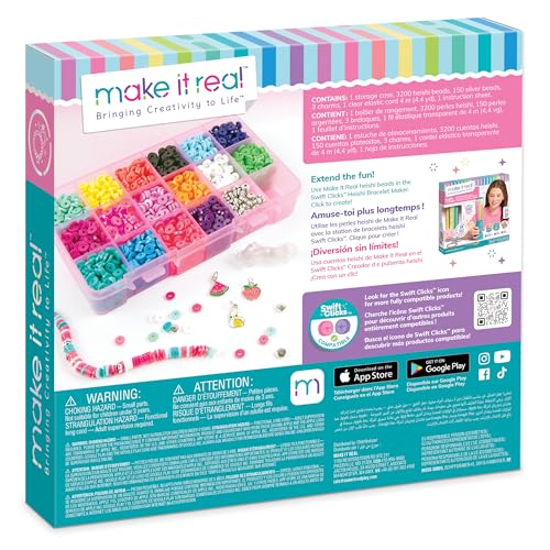 Make It Real Swift Clicks Heishi Bracelet Maker Beads with Storage Case - 3,356 Colorful Beads for Kids Ages 8+ - style: Bead Kit