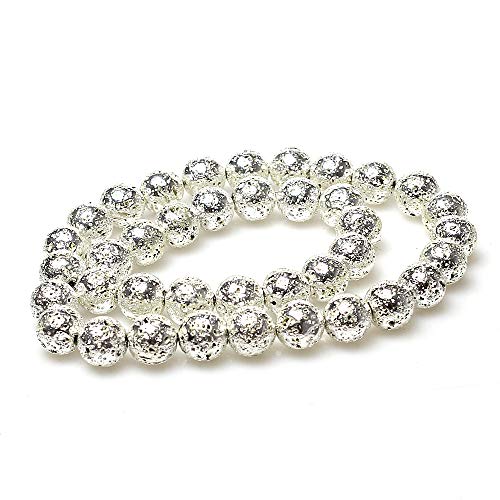 MJDCB Electroplate Silver Natural Volcanic Lava Stone Round Loose Stone Beads DIY for Jewelry Bracelet Making (8mm) - color: Electroplate Silver Lava, size: 8mm