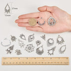 SUNNYCLUE 1 Box 64Pcs 16 Style Tibetan Earring Chandelier Charms Connector Linking Charm Findings Jewelry Making for Earring Drop and Charm Antique Silver Components - color: 64pcs 16 Styles Antique Silver