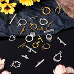 Craftdady 120 Sets Antique Silvery Toggle Clasps - Tibetan T-Bar Closure With Connectors for Bracelet Jewelry Crafts Making (Ring, Drop, Heart, Flower, Crown) - color: 11 Styles, Antique Bronze, Silver, Gold