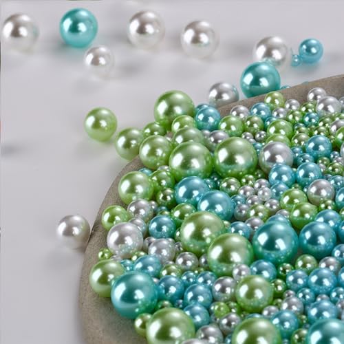 1000 PCS Assorted Pearls - 3-10mm Craft Beads, Round No Hole, Green/Blue, DIY, Table Scatter, Wedding, Birthday, Home Decor - color: Green/Blue