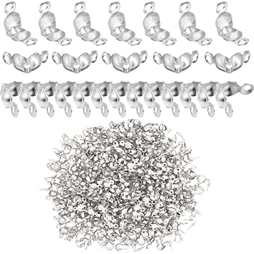 1500 Pieces Beads Tips Knot Covers Clamshell Crimp Tips Beads Set Calotte Ends Knot Covers Fold-Over Bead Covers for Jewelry Making DIY Bracelet Necklaces(Silver) - color: Silver