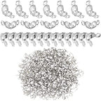 1500 Pieces Beads Tips Knot Covers Clamshell Crimp Tips Beads Set Calotte Ends Knot Covers Fold-Over Bead Covers for Jewelry Making DIY Bracelet Necklaces(Silver) - color: Silver