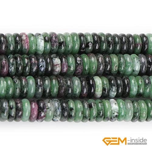 GEM-Inside 2x6mm Natural Green Ruby Zoisite Stone Semi-Gemstone Heishi Disc Rondelle Spacer Beads for Jewelry Making Full 15" Strand Energy Stone Healing Power Crystal - color: Green Ruby Zoisite