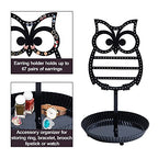 NIKKY HOME Earring Holder Hanging Organizer Stand Metal Jewelry Tree Table Top Owl Ear Stud Holder Tower Rack with Ring Tray for Girls (134 Holes), Black - color: Black