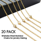 20 Pack Necklace Chains Gold Plated Stainless Steel Cable Chain Necklace Bulk for Jewelry Making, 20 Inches - size: 20 Inches