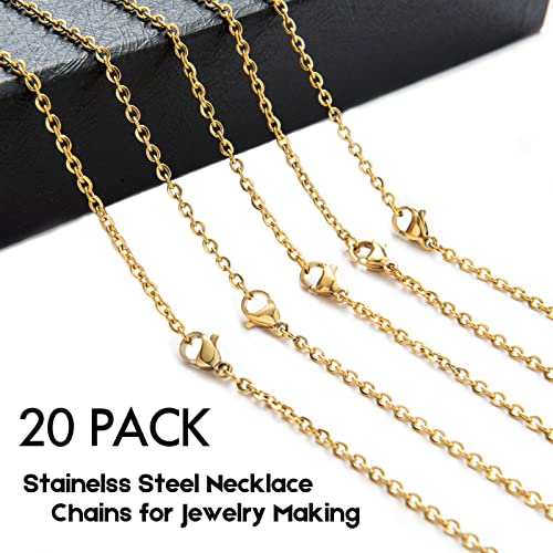 20 Pack Necklace Chains Gold Plated Stainless Steel Cable Chain Necklace Bulk for Jewelry Making, 20 Inches - size: 20 Inches