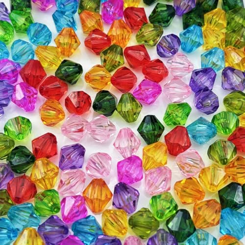 1000pcs 6mm Acrylic Bicone Beads Faceted Acrylic Crystal Spacer Beads for Bracelet Necklace Earring Keychain Jewelry Making Crafts(Mix Colors) - color: Mix Colors, size: 6mm