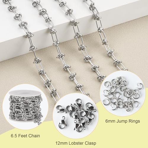SMYHTGLIF 2 Meters Stainless Steel Jewelry Making Chain Bulk with Buckles Silver Paperclip Chain for Jewelry Making - color: Knot Silver