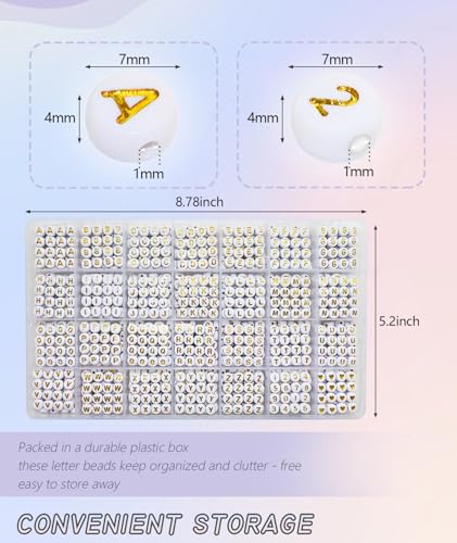 Looconi 1400pcs Letter Beads Gold Alphabet A-Z and Number Heart Beads 7x4mm White Acrylic for Jewelry Making Bracelet - color: Gold-Star