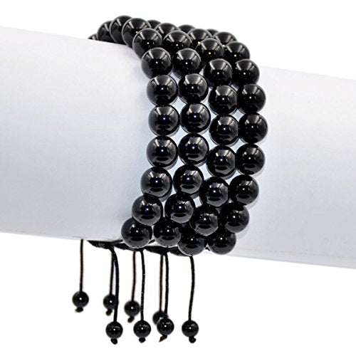 AD Beads Natural 10mm Gemstone Bracelets Healing Power Crystal Macrame Adjustable 7-9 Inch - color: Black Onyx