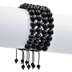 AD Beads Natural 10mm Gemstone Bracelets Healing Power Crystal Macrame Adjustable 7-9 Inch - color: Black Onyx