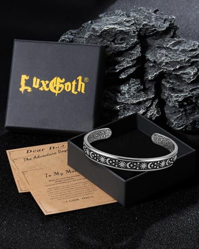 Stainless Steel Cuff Bracelet,Retro Gothic Punk Biker Cool Open Adjustable Cuff Bangle Bracelets Jewelry for Men Silver - style: Sun Moon Star