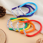 Rainbow Heishi Surfer Bracelets Set for Women Stackable Clay Beaded Bracelets Disc Stretch Preppy Bracelets Layering Colorful Friendship Bracelets Team Cheer Bulk Boho Summer Beach Jewelry Gift - style: SISTERS