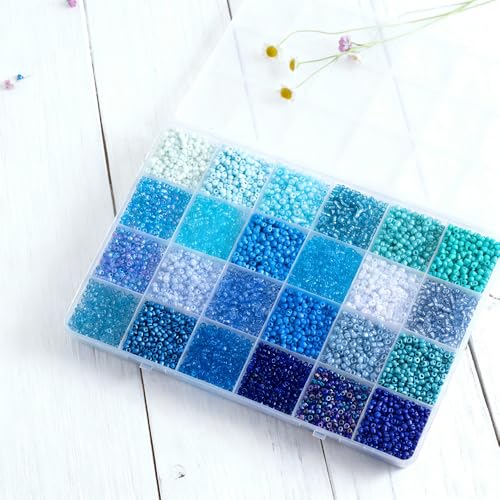 Blue Colors 3mm Seed Beads, 5200Pcs Glass Seed Beads Kit with Storage Box for DIY Necklace Bracelet Crafts - color: Blue