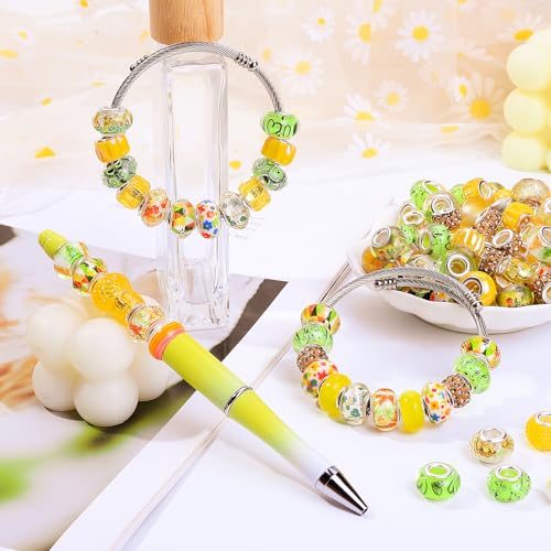 European Large Hole Beads Spacer Beads Charm Fairy Wands Beads Rhinestone Craft Beads for DIY Bracelet Jewelry Making (Yellow) - color: Yellow