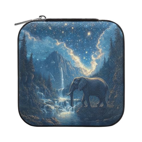 Travel Jewelry Case Jewelry Box Organizer for Women Girls Man Small Mini Portable Jewelry Storage Box for Earring Ring Necklace Vangogh Starry Night Black - color: Elephant Canyons Forest Blue