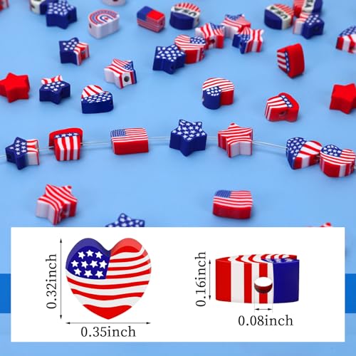 4th of July Polymer Clay Beads, 300pcs Independence Day 250th Anniversary American Flag Red White Blue Spacer Beads for Jewelry Making DIY Bracelet Necklace Craft Patriotic Party Supplies - color: Red White Blue B