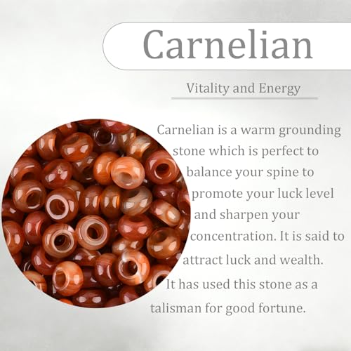 20Pcs Natural Red Carnelian Large Hole Beads, 8x14mm Rondelle Gemstone Spacer Beads 6mm Big Hole for Jewelry Making, Beading Bracelets, Macrame & Hair Braiding - color: Red Carnelian