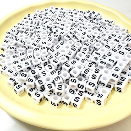 500Pcs White Square Letter Beads S 6X6mm Individual Cube Alphabet Beads for Friendship Bracelets Making - color: Square - S