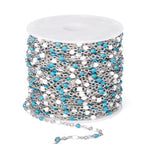 33 Feet Stainless Steel Enamel Chains Bulk, 2mm 304 Stainless Steel Blue White Enamel Beaded Cable Link Chain Roll Spool for Jewelry Making - color: Stainless Steel Blue White Beads
