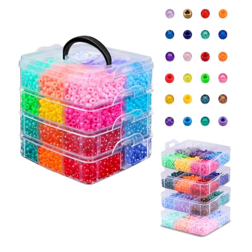 4800Pcs Pony Beads, 24 Colors Plastic Bead Bulk for Creating Bracelets Crafts Hair Beads Kandi Friendship Jewelry DIY Making, Craft Days Gifts, Boxed Easy to Store (24 Assorted Colors) - color: 24 Assorted Colors-4800pcs