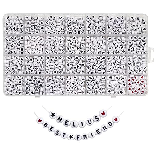 Melius Acrylic Letter Beads, 1450 Pcs 4x7mm Round Alphabet Beads in 28 Grid Box for Jewelry Making, DIY Bracelets (4x7mm, White) - color: White, size: 4x7mm