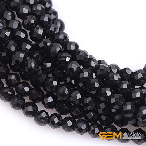 GEM-Inside 3mm Natural Stone Black Tourmaline Faceted Spacer Small Beads for Jewelry Making 15" - color: Black Tourmaline, size: 3mm