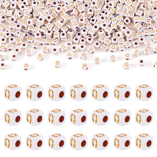 FASHEWELRY 500Pcs White Golden Letter Beads 4.5mm Square Alphabet Beads Acrylic Cube Letter Q Beads for Friendship Bracelet Necklace Keychains Jewelry Making - color: Letter Q