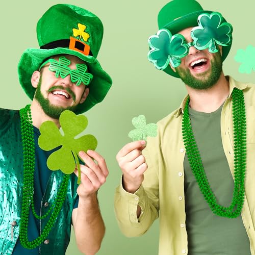 Huskein 100 PCS St Patricks Day Beads Necklace, Mrdi Gras Beads Bulk, 33 Inches Round Beads Necklace Accessories Set, Luck Irish Beads Parade Accessories for Mardi Gras St Patricks Day - color: Green