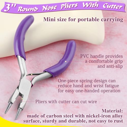 SPEEDWOX 3 Inch Mini Pliers - Round Nose, Cutter, Wire Bending, Looper, Ring Bending, Wire Looping Pliers for Jewelry Making - style: Round Nose Pliers with Cutter