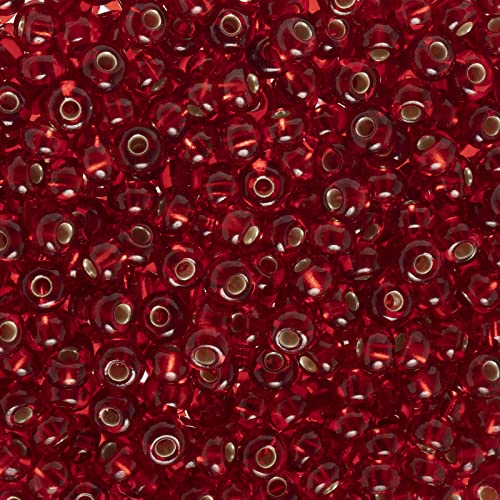 John Bead Czech Glass Seed Beads 6/0 Ruby Silver Lined Beads for Jewelry Making Crafts, 23g Vial - color: Ruby Silver Lined