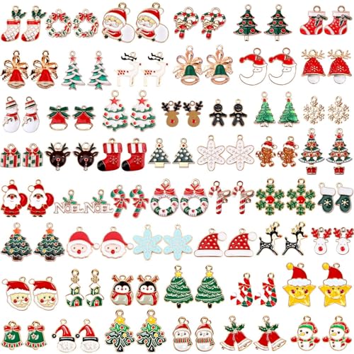 SANNIX 110Pcs 55 Pairs Christmas Charms Gold Enamel Jewelry Pendants for Xmas Earring Bracelet Necklace Craft Making - style: Christmas Charms-55 Pairs