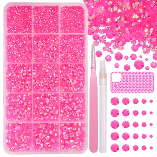 16000 Pcs Resin Rhinestones for Crafting, Flatback Hot Pink Gems Jelly Rhinestones, Mixed Sizes Pink Bedazzling Crystal with Pickup Tool for DIY Crafts Clothing Tumblers Mugs Shoes Fabric Nail Art - color: Set-15