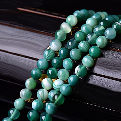 62Pcs Natural Crystal Beads Stone 6mm Green Stripe Onyx Agates Gemstone Round Loose Energy Healing Beads for Bracelet Necklace Earrings Jewelry Making - color: Green, size: 6MM
