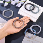 Elecrelive Glass Round Beaded Bracelet Set Clay Beaded Bracelets Stretch Bracelets - color: Black Gray