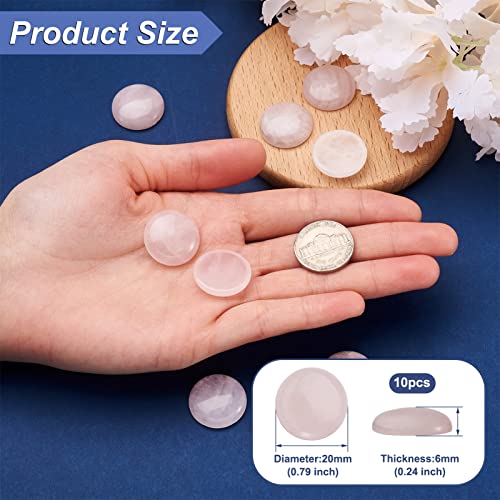 Fashewelry 10Pcs Natural Rose Quartz Cabochon Stone Round Beads 20mm Flat Back Gemstone Chakra Healing Crystal Cover Cabs for Jewelry Making - color: 3-Rose Quartz, size: 20x6mm