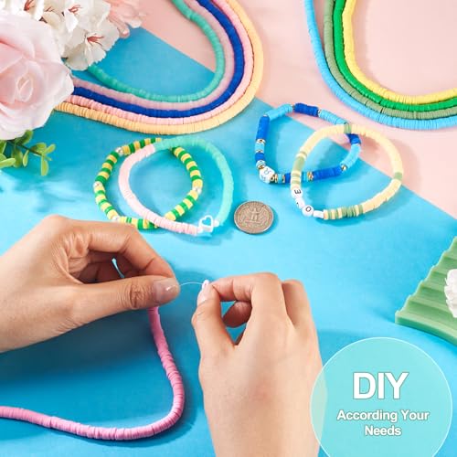 10 Strands Handmade Polymer Clay Bead Strands Assorted Heishi Beads Charms Flat Round Disc Bead Loose Spacer Bead for Jewelry Making DIY Bracelet Necklace Craft Keychain Earring Pendant