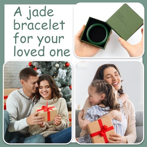 Landical 2.4'' Natural Jade Bracelet for Women Jade Bangle Bracelets with Box Good Luck Bangle Jewelry Gift for Mother - color: Dark Green