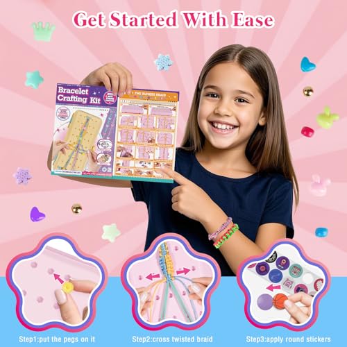 TingingYuli Friendship Bracelet Making Kit for Girls 8-12, DIY String Bracelet Maker with 3-Layer Storage Box, Arts and Crafts for Kids Ages 6-12, Easter Christmas Birthday Gift Set - color: Pink/Red