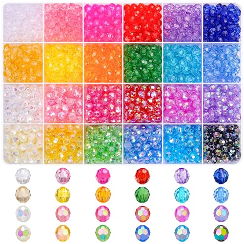 BONNY BOXX 1800PCs 6mm Acrylic Faceted Round Beads, AB & Regular Colors Crystal Bead for Jewelry Making DIY Friendship Bracelets Necklaces Earrings, Rainbow Color Spacer Beads for Crafting Projects - color: Faceted Round Beads Set - 6MM