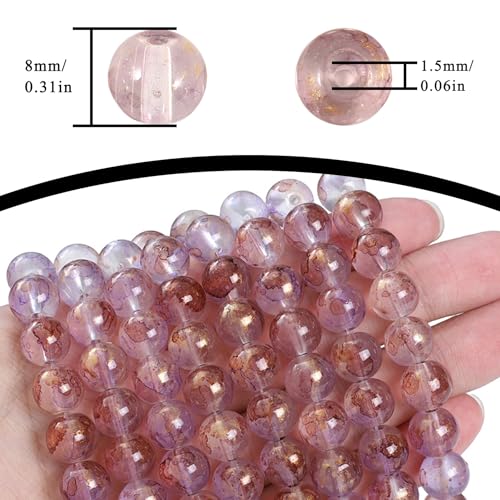 200Pcs Glass Round Beads 8mm Transparent Ink Wash Dye Sprinkled Gold Scattered Beads Handmade DIY Bead Material Bracelet Accessories (Purple) - color: Purple
