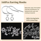 160 PCS/80 Pairs White Gold Tone Earring Hooks Hypoallergenic Ear Wires Fish Hooks with 100 PCS Clear Silicone Earring Backs and 100 PCS Jump Rings Earring Findings for DIY Jewelry Making - color: C style-White Gold Earring Hooks