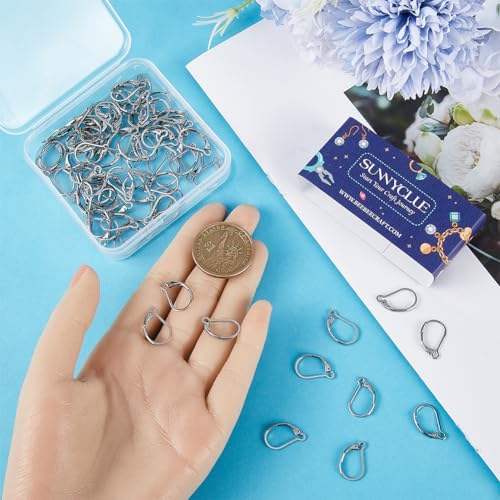 SUNNYCLUE 1 Box 100Pcs Stainless Steel Earring Hooks Leverback Earring Findings Lever Back Earring Hooks French Ear Wire Hypoallergenic Earring Clasp Leverbacks for Jewelry Making DIY Dangle Earrings - color: 100pcs Stainless Steel