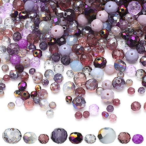 1000pcs 4/6/8mm Purple Color Briolette Crystal Glass Beads for Jewelry Making Supply,Round Rondelle Faceted Spacer Beads,Crystal Beads for Bracelets Necklaces DIY Crafts - color: Purple