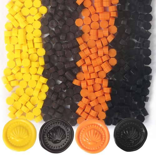 400Pcs Halloween Color Wax Seal Beads, 4 Colors Black/Orange/Brown/Yellow SealingWax Beads Kit for Wax Seal Stamp, Decor for Envelope Letter Wedding Invitation(Halloween Color) - color: Halloween Color