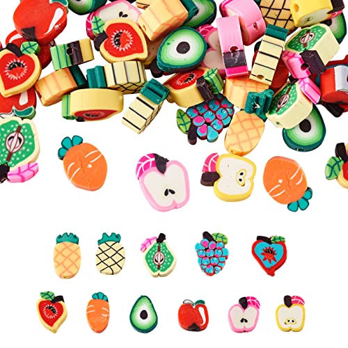 50Pcs Handmade Polymer Clay Beads Mixed Fruit Shape Loose Beads Mixed Color Spacer Beads for DIY Jewelry Making Hole 1.4mm - color: 50pcs # Mixed Fruit 2