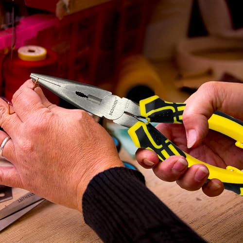 BOOSDEN® 8 inch Needle Nose Pliers with Side Cutters, Precision Long Nose Pliers with Wire Cutters, Professional Needle Nose Spring Loaded Pliers, Used for Cutting Clamping Pinching Jewelry Making - size: 8" (1 Pack)