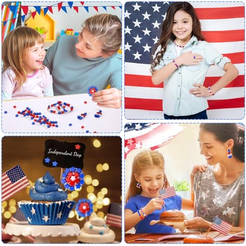 UPINS 1200pcs Red White and Blue Beads,4th of July Beads Patriotic Star Shaped Beads American Beads Memorial Day Beads DIY Jewelry Making Crafts - color: Multicolor Star Shape for Independence Day